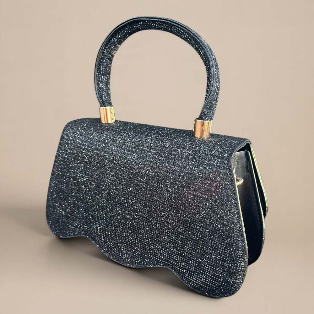 Black Glam Mini Handbag – Gold Detail & Sparkle Top ✨ - Picture 5 of 5